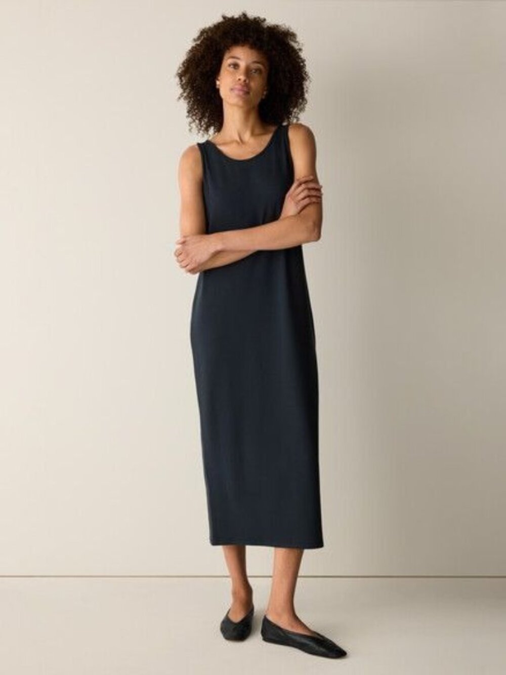 Eileen Fisher Sleeveless Midi Tank Dress Maritime Blue Large